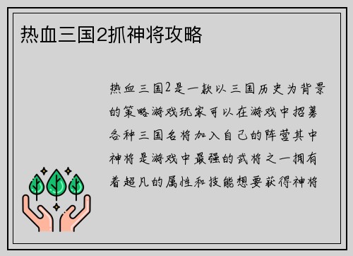 热血三国2抓神将攻略