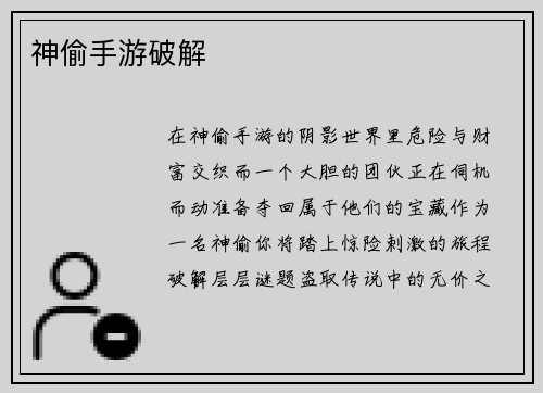 神偷手游破解